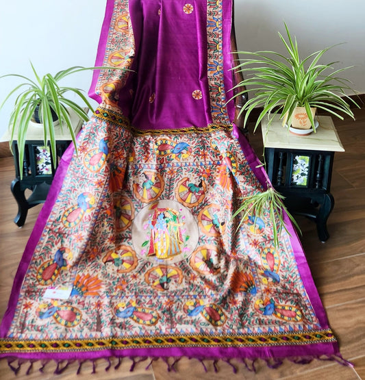Madhubani saree Pichwai saree silk saree purple saree designer saree Essence of India saree