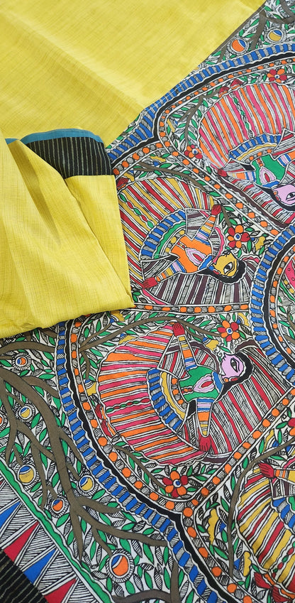 Madhubani saree wedding shopping haldi saree cotton saree handmade sarees Indian gifts