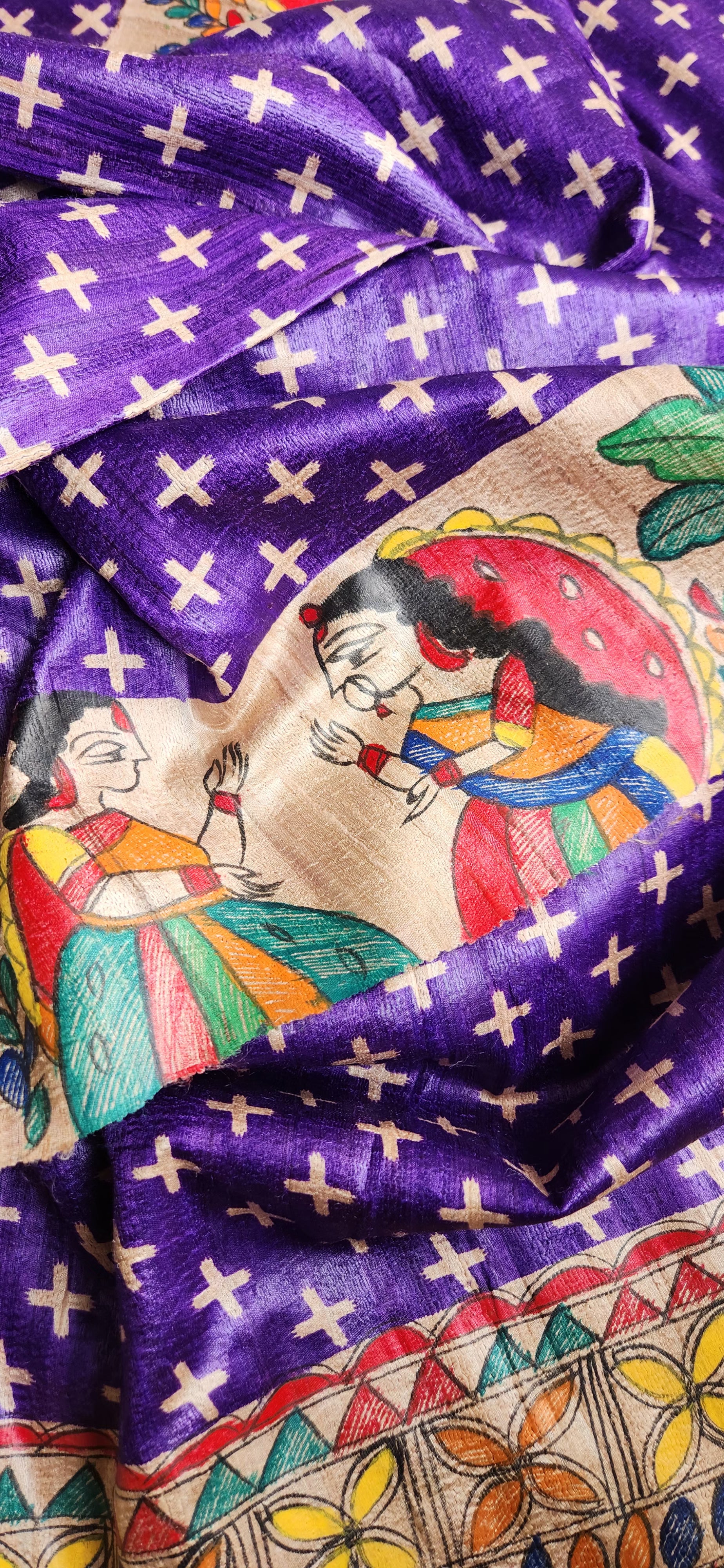 Madhubani saree purple saree wedding saree Kohbar saree Maggam work saree
