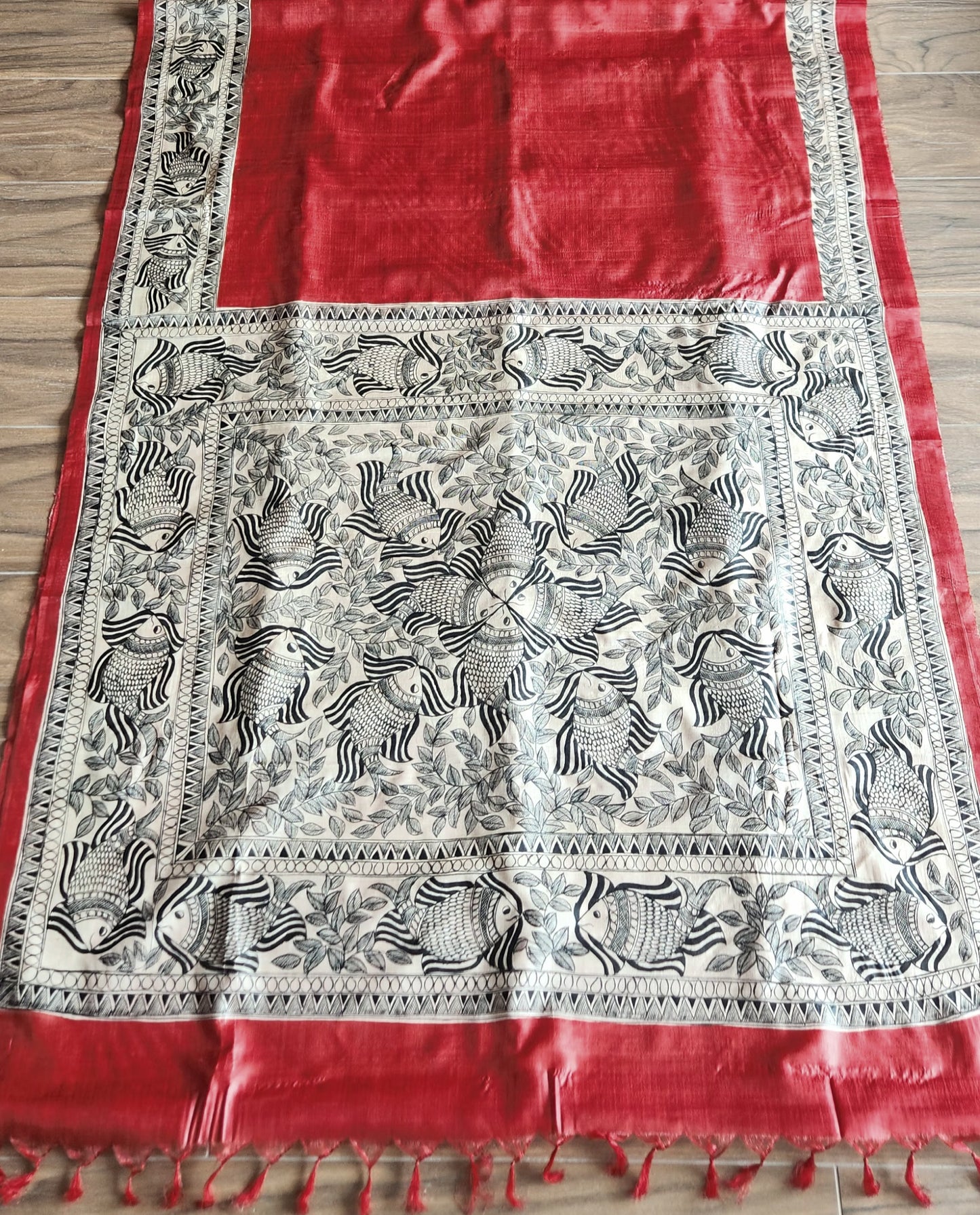 Madhubani saree red saree fish saree Bengali saree Indian gifts