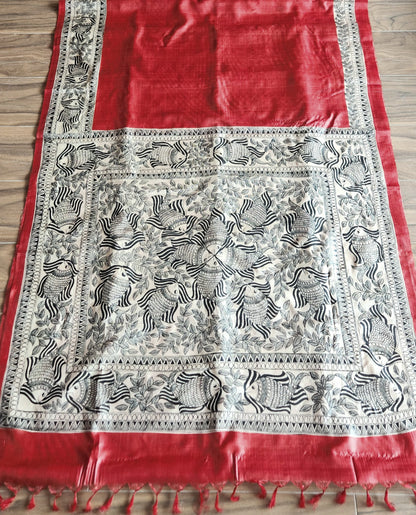 Madhubani saree red saree fish saree Bengali saree Indian gifts