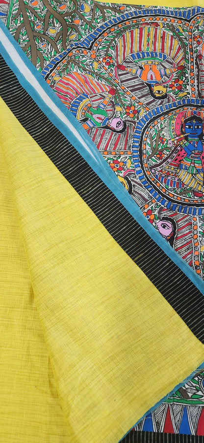Madhubani saree wedding shopping haldi saree cotton saree handmade sarees Indian gifts