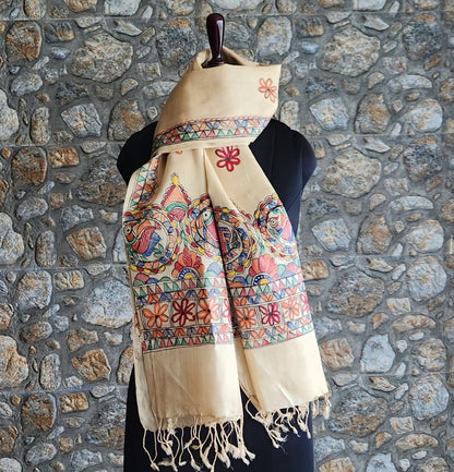 Corporate gifts Madhubani stole Indian gifts handmade stoles silk dupatta