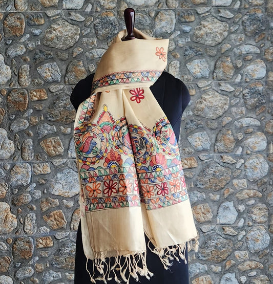Corporate gifts Madhubani stole Indian gifts handmade stoles silk dupatta