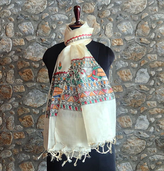 Madhubani stole Indian gifts handmade gifts Corporate gifts peacocks silk stole