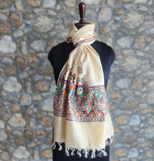 Madhubani stole madhubani dupatta Indian gifts dupatta for gifting corporate gifts wedding return gifts handmade gifts officewear dupatta