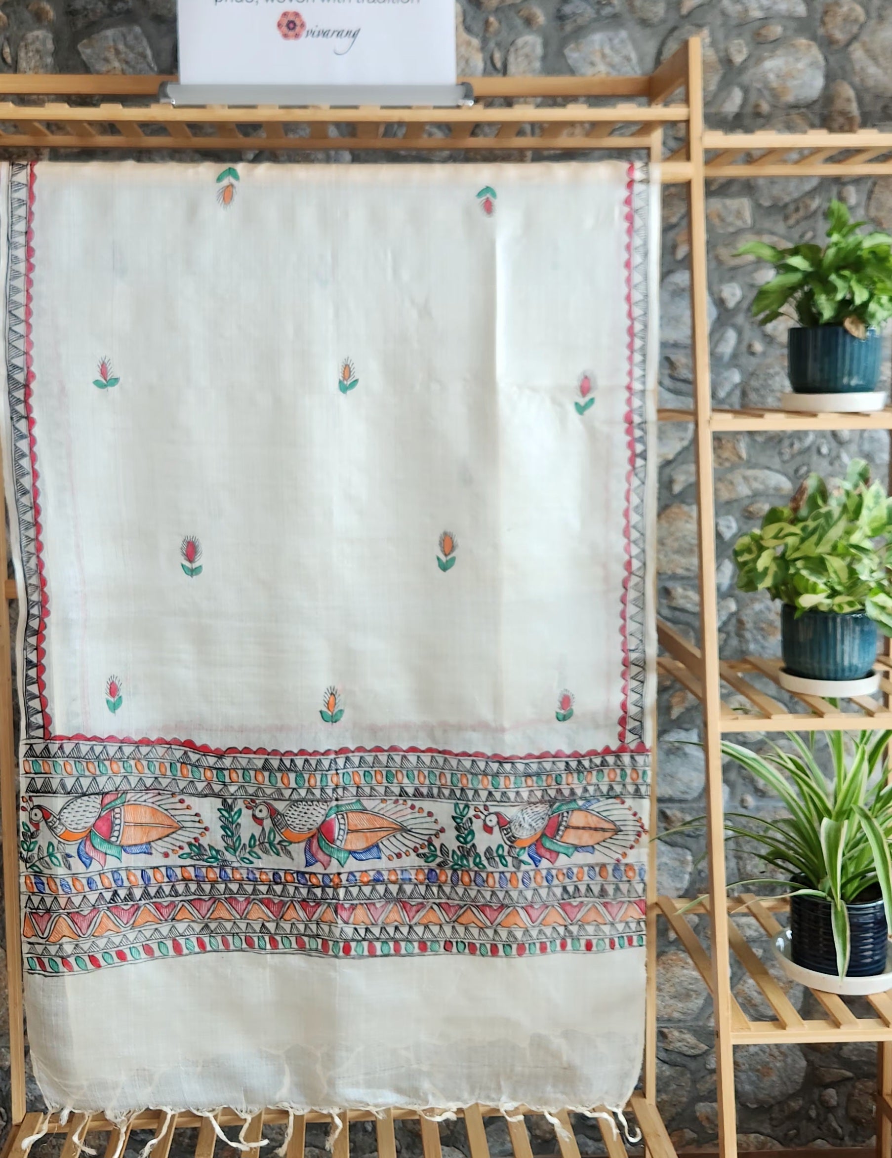 Madhubani stole Indian gifts handmade gifts Corporate gifts peacocks