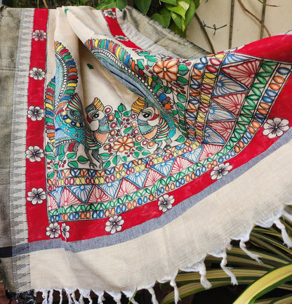 madhubanidupatta madhubani dupattas khadidupatta white COTTON