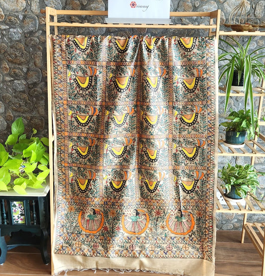 madhubani dupatta silk dupatta birds dupatta handmade dupatta Indian gifts iTokri