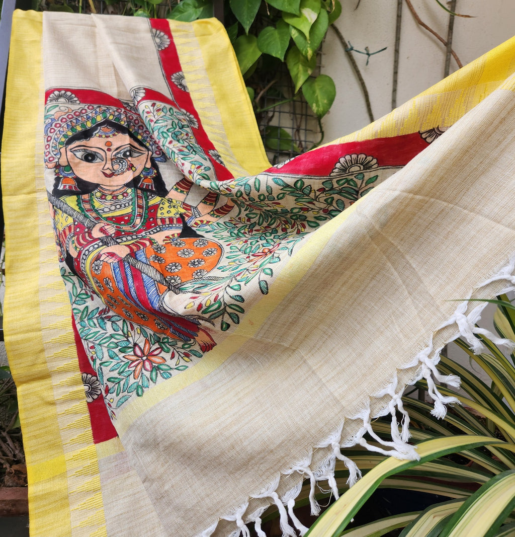 durga ji pujo shopping madhubani dupatta yellow dupatta durga dupatta handmade gifts