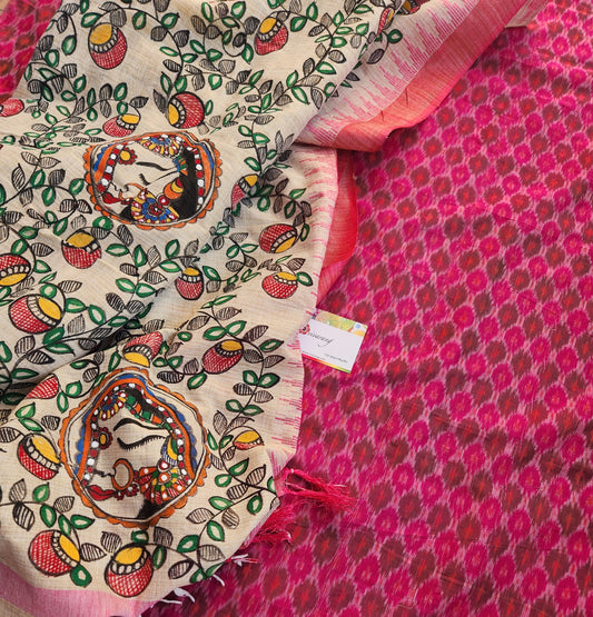 Ikat kurti piece dupatta SICO Officewear gift ideas Pink handmade handloom Madhubani dupatta Haldi look wedding suit