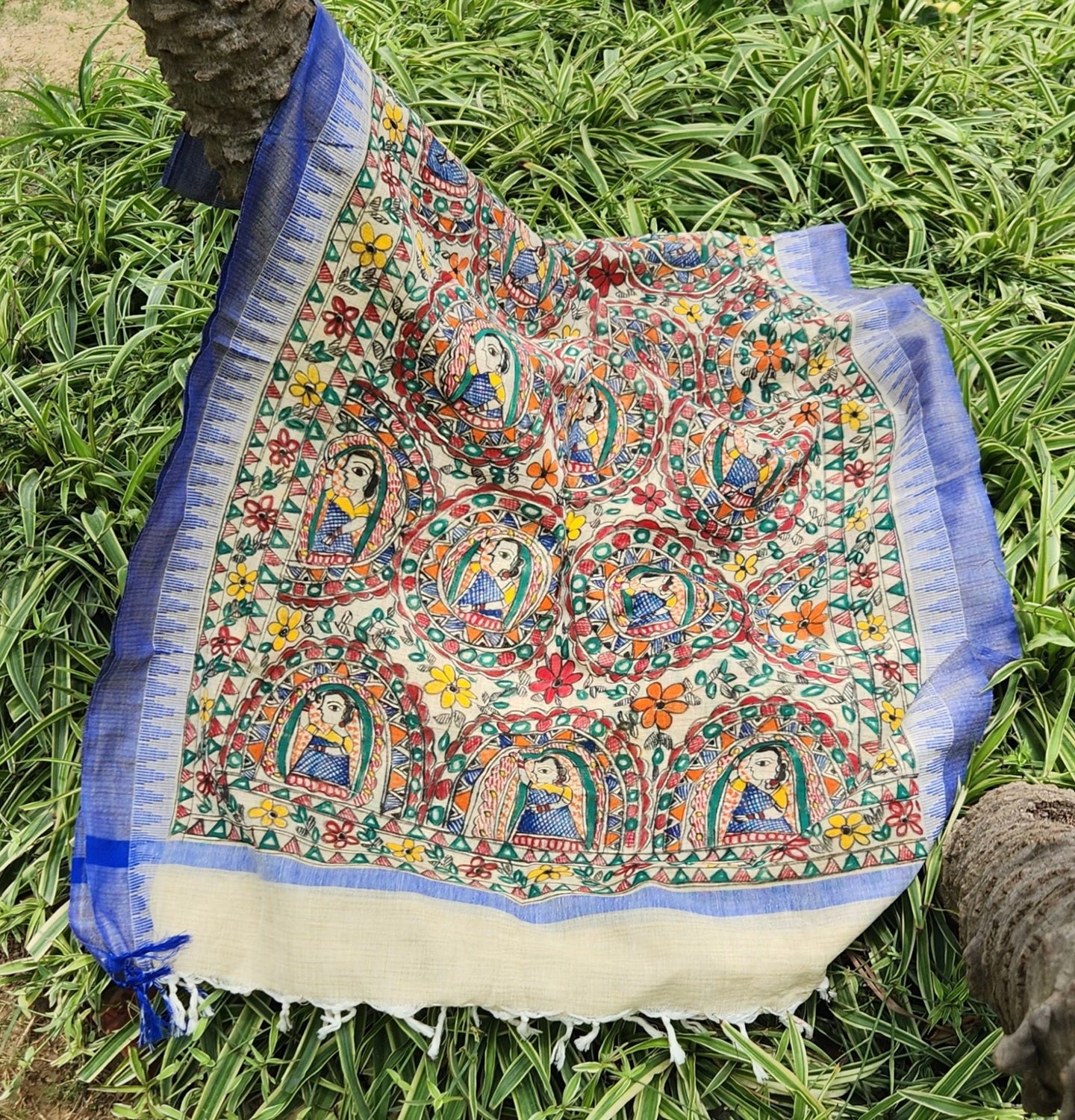 Blue dupatta handmade dupatta Indian gifts Madhubani dupatta officewear dupatta
