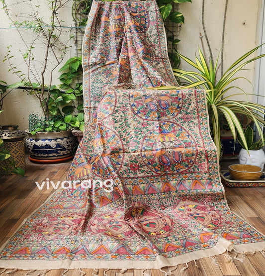 madhubani dupatta silk dupatta handmade dupatta shawl Indian gifts