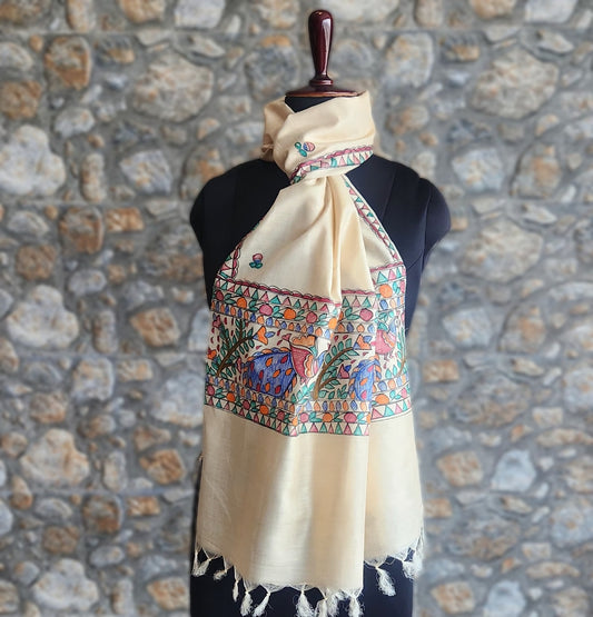 Madhubani stole madhubani dupatta Indian gifts dupatta for gifting corporate gifts wedding return gifts handmade gifts officewear dupatta