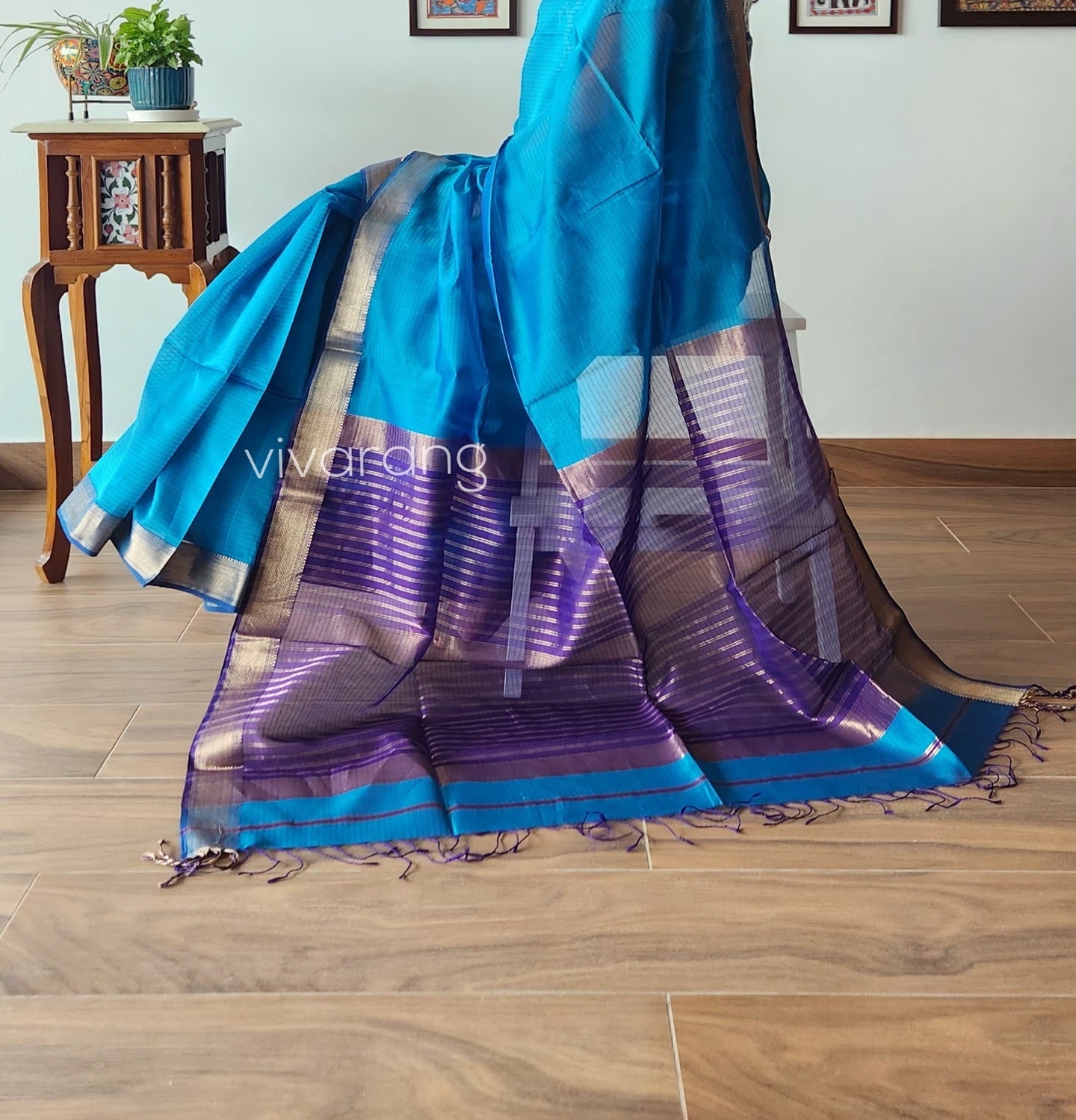 Maheshwari saree blue saree Peacock color saree saree for office saree as wedding returngift