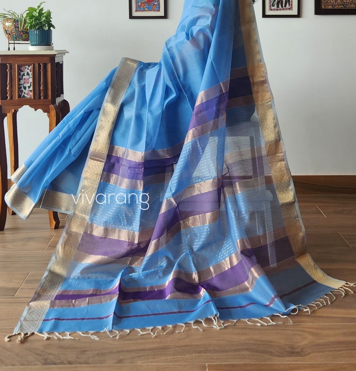 Maheshwari saree blue saree Peacock color saree saree for office saree as wedding returngift