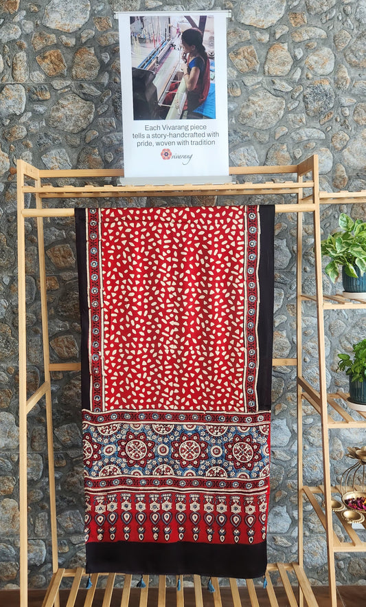 Ajrakh stole Indian gifts handmade gifts red stole red dupatta