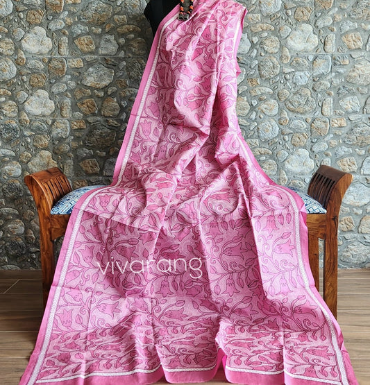 PINK FLORAL KANTHA DUPATTA
