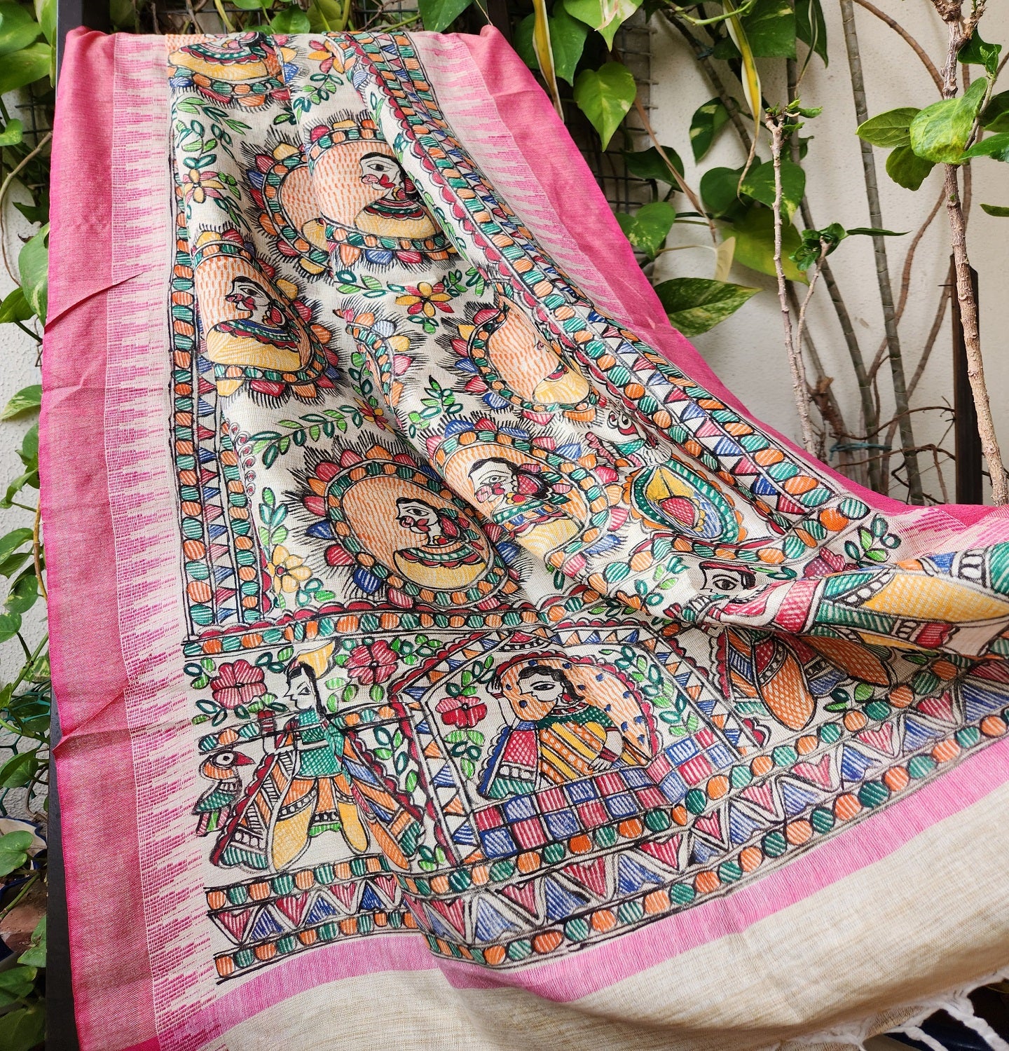Pink madhubani dupatta Indian gifts wedding shopping bride theme