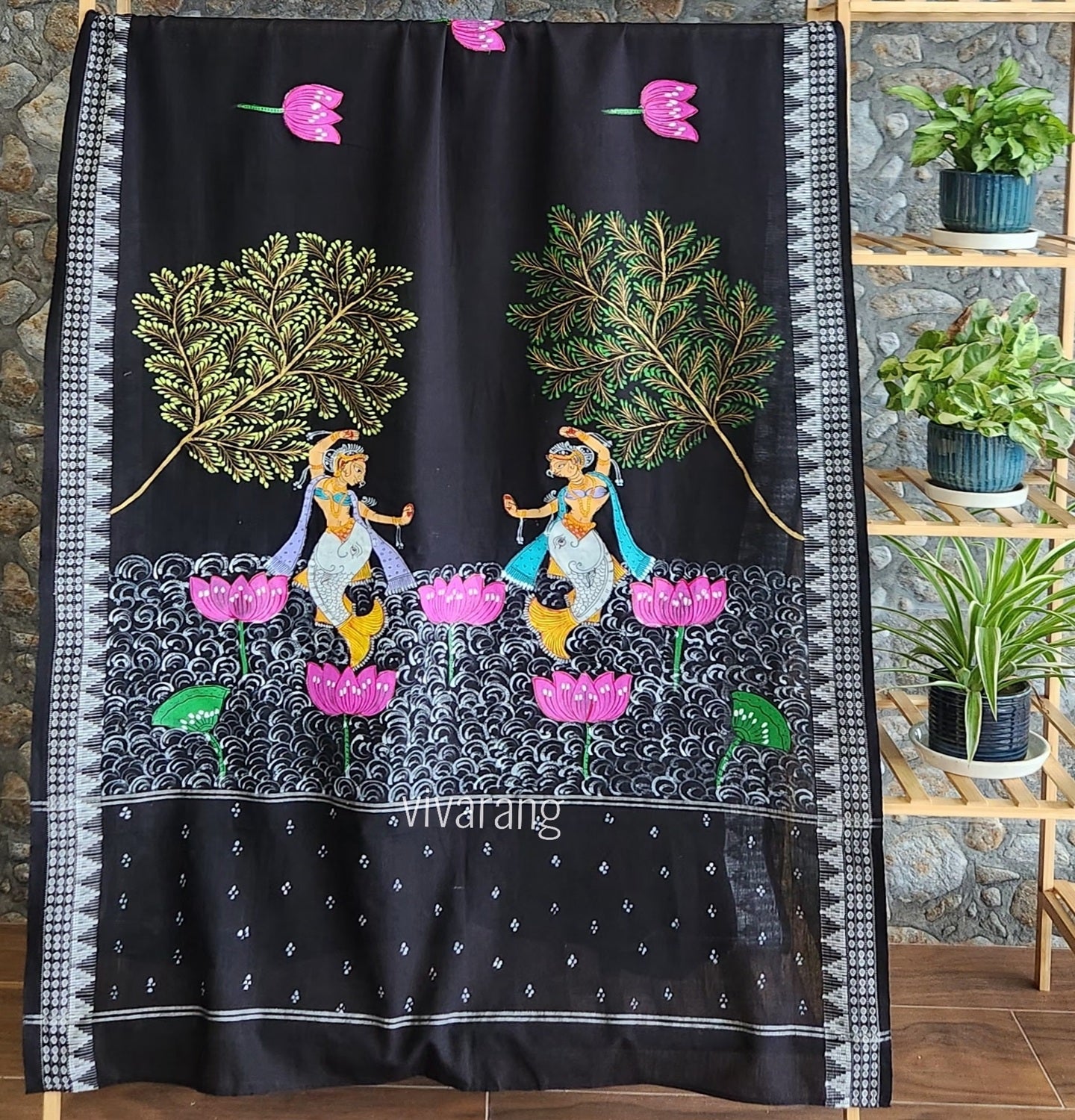 Pattachitra dupatta black dupatta handpainted dupatta cotton dupatta Indiangifts