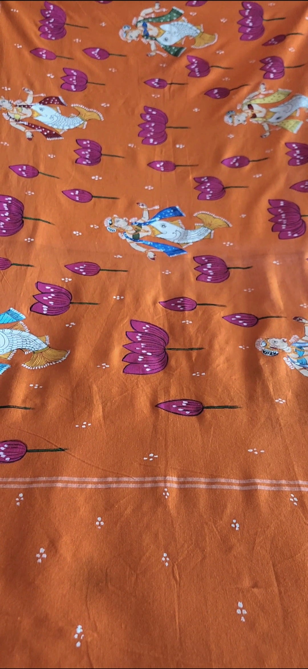 Pattachitra dupatta cotton dupatta Orange dupatta Indian gifts iTokri