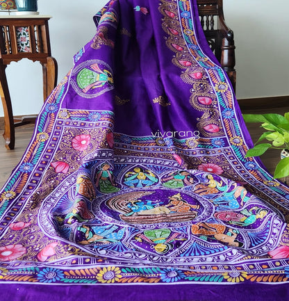 Pattachitra saree saree shopping for diwali festival sarees silk saree purple saree violet saree deisgner saree