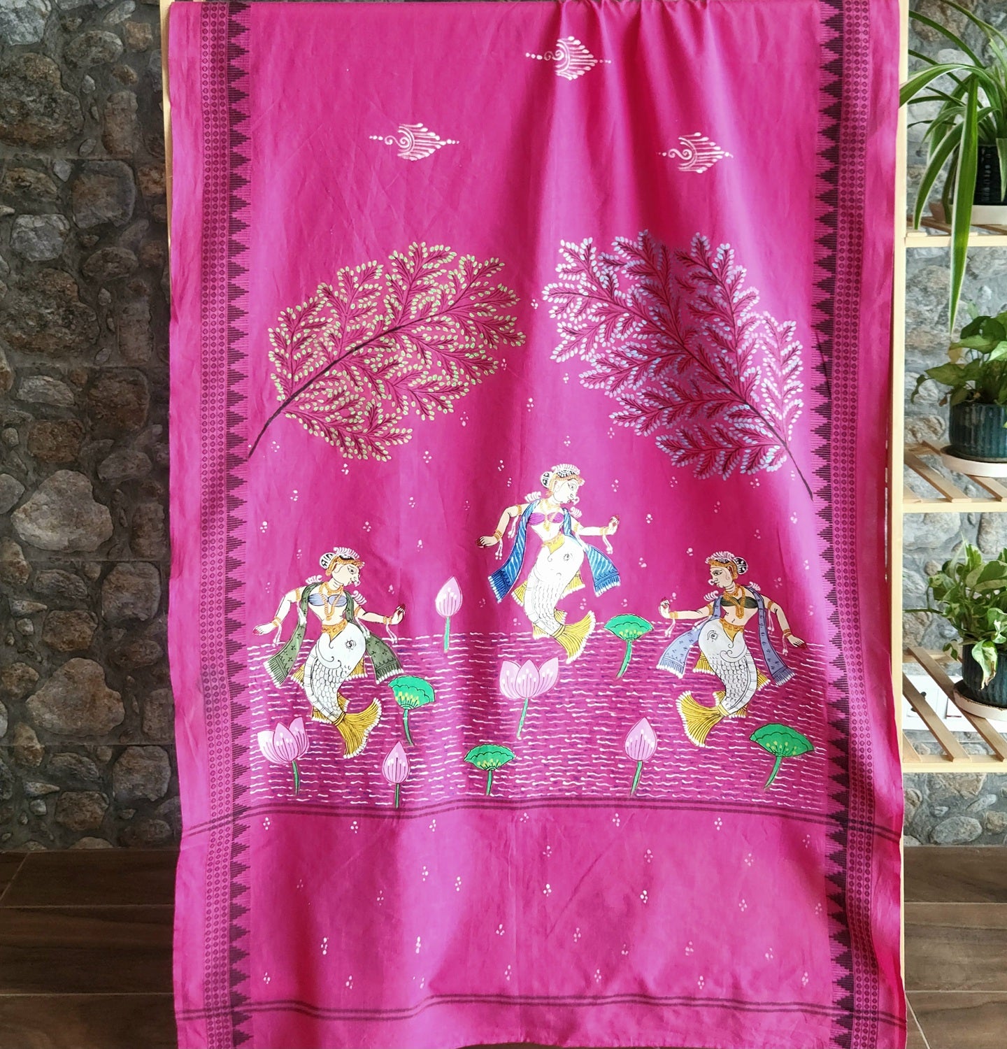 Pink dupatta Pattachitra dupatta Magenta dupatta handmade gifts Indian gits cotton dupatta handloom dupatta