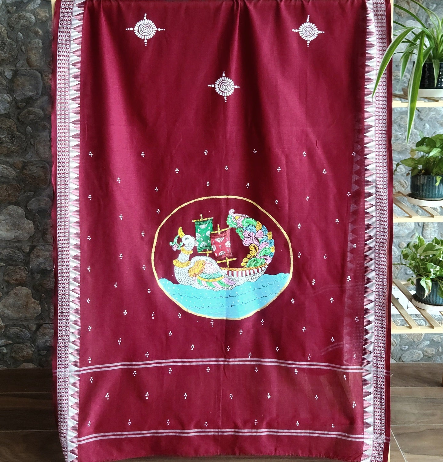 Pattachitra dupatta cotton dupatta BUrgundy dupatta handmade gifts 