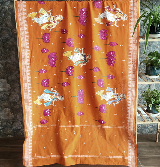 Pattachitra dupatta cotton dupatta Orange dupatta Indian gifts
