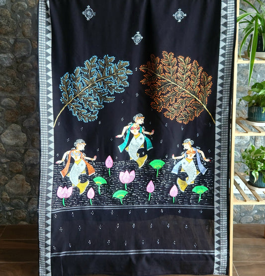 Pattachitra dupatta cotton dupatta black dupatta Indian gifts
