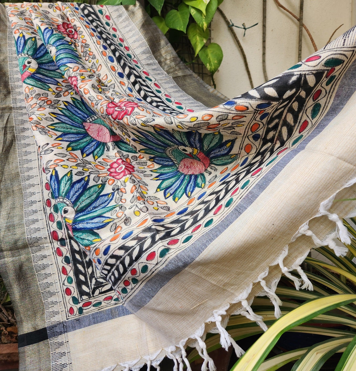 madhubanidupatta madhubani dupattas khadidupatta white COTTON