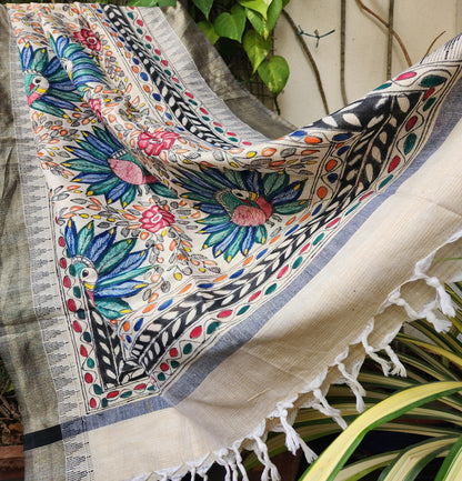madhubanidupatta madhubani dupattas khadidupatta white COTTON