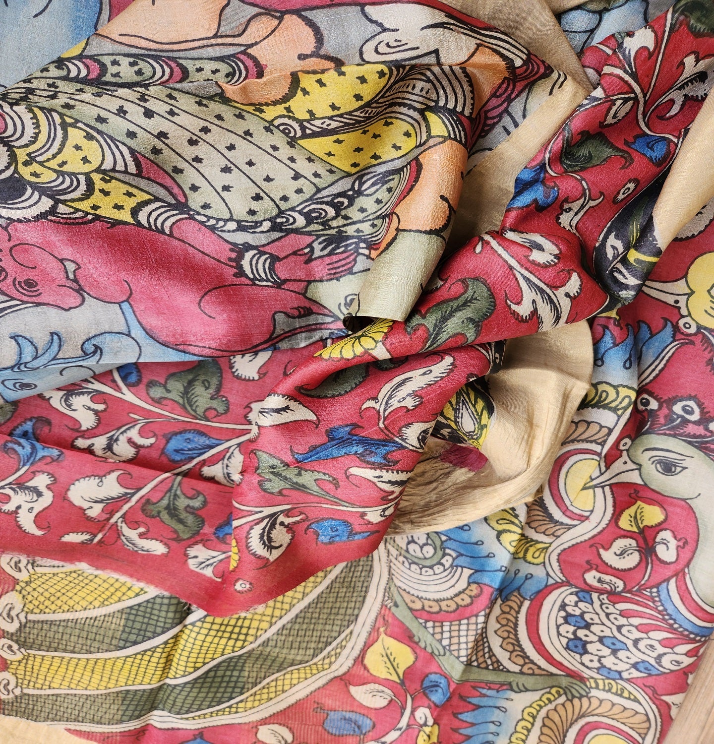 Pen kalamkari kalamkari sarees tussar silk kalahasti red saree wedding shopping