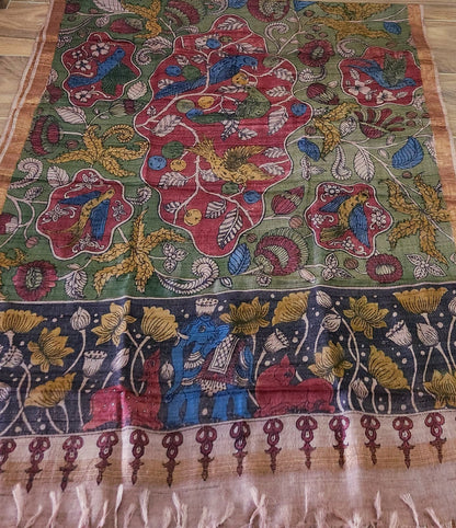 Pen Kalamkari dupatta green dupatta Mehndi outfit dupatta