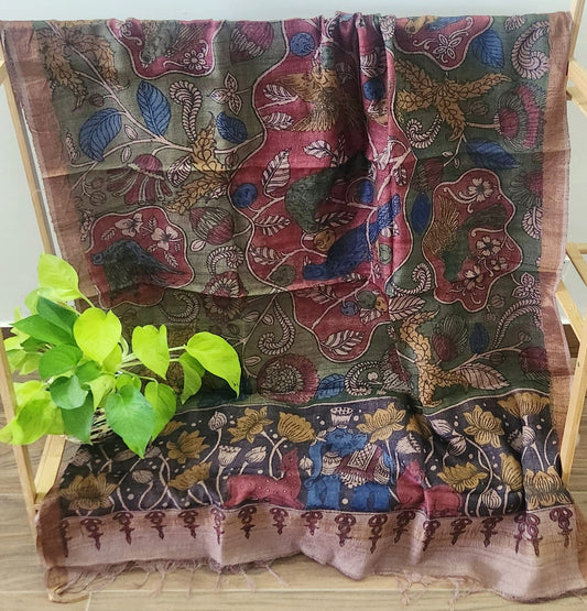Pen Kalamkari dupatta green dupatta Mehndi outfit dupatta