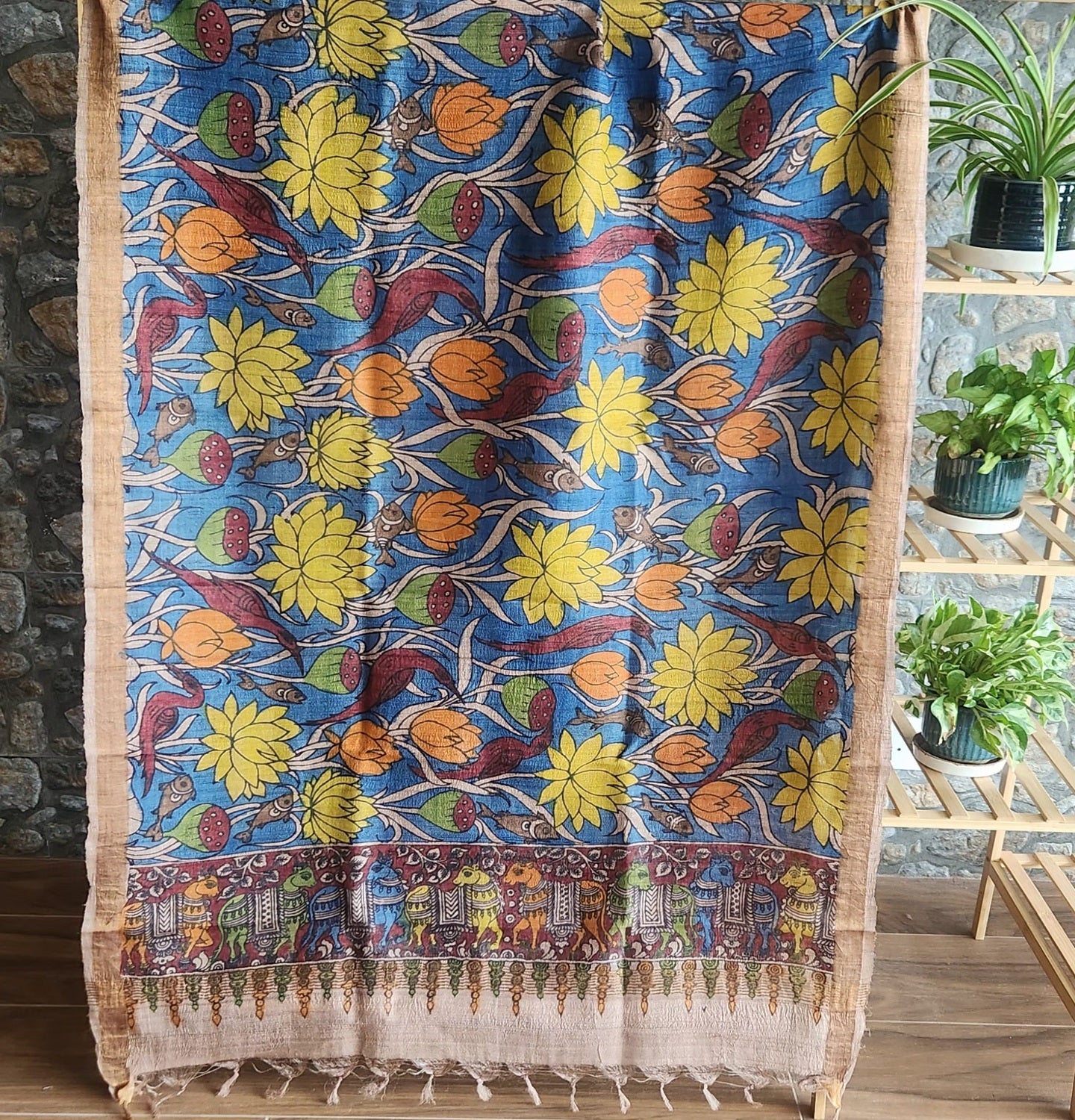 Pen kalamkari dupatta handmade dupatta Indian gifts Blue dupatta fish dupatta