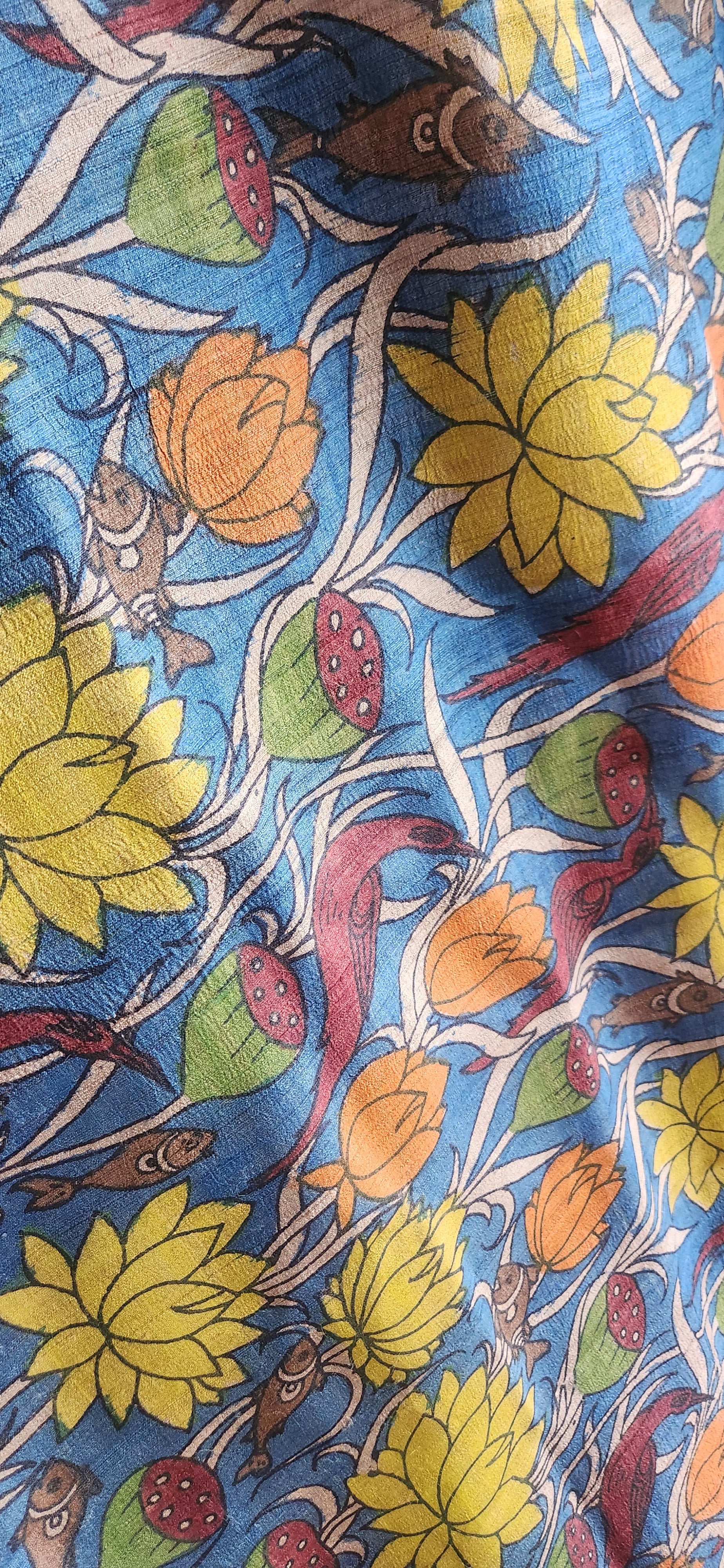 Pen kalamkari dupatta handmade dupatta Indian gifts Blue dupatta fish dupatta 