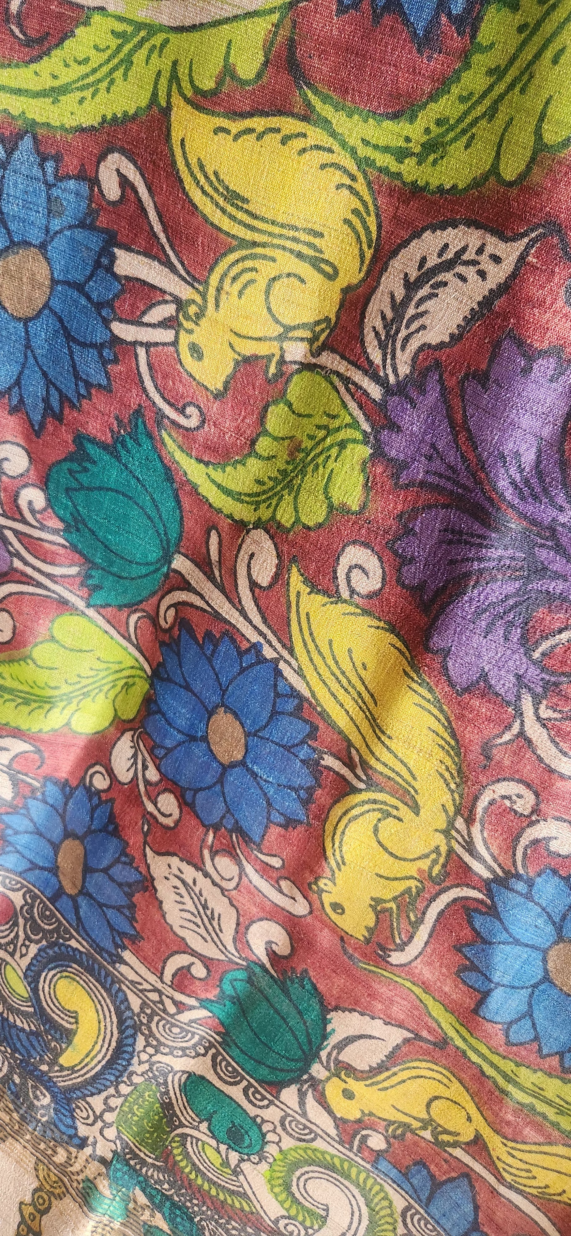 Pen kalamkari dupatta handmade dupatta Indian gifts Red dupatta floral dupatta for haldi function