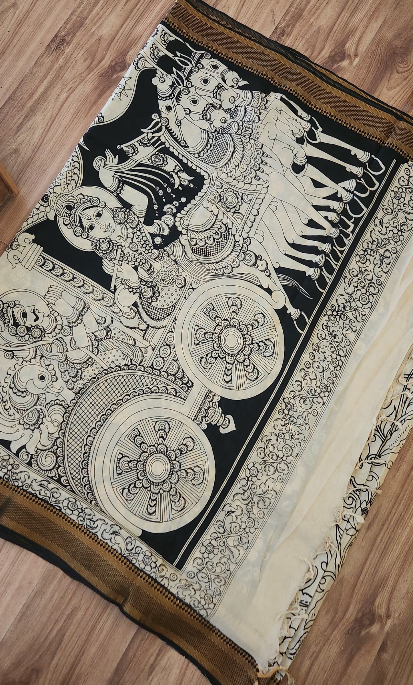 Pen kalamkari saree black and white saree designer saree handmade saree saree for gifting