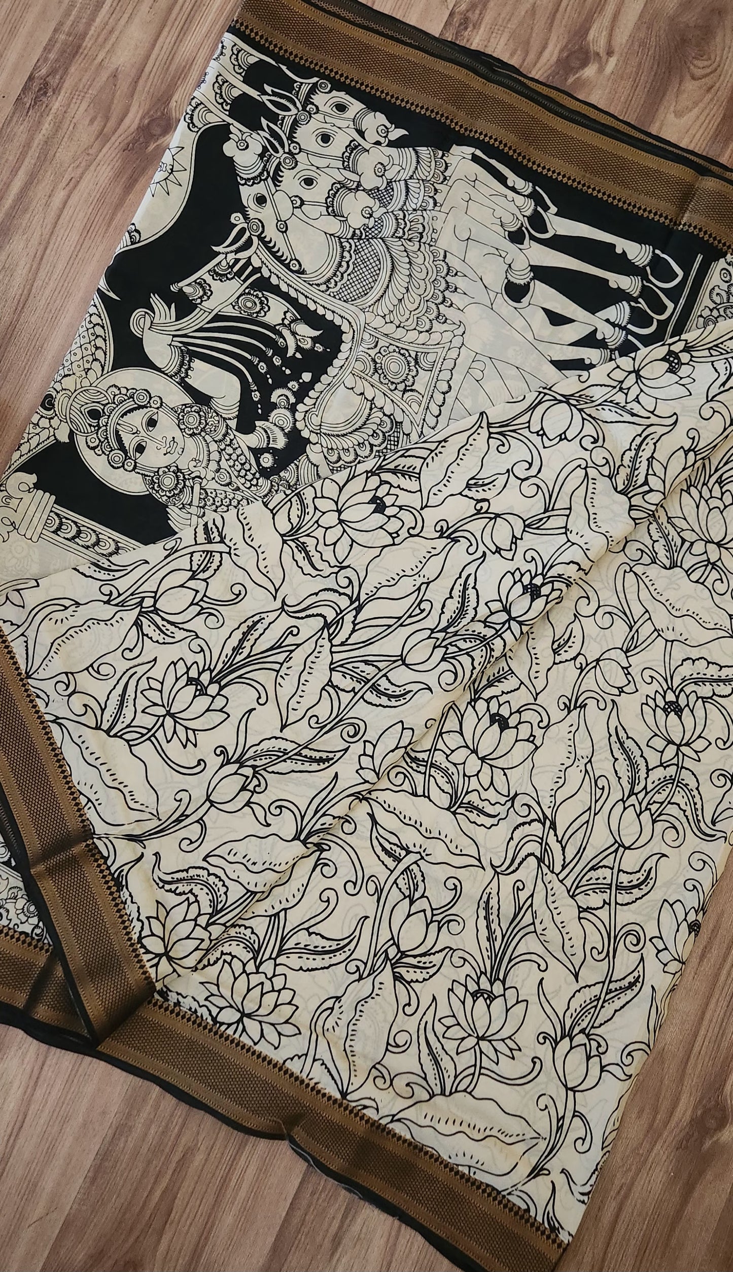 Pen kalamkari saree black and white saree designer saree handmade saree saree for gifting