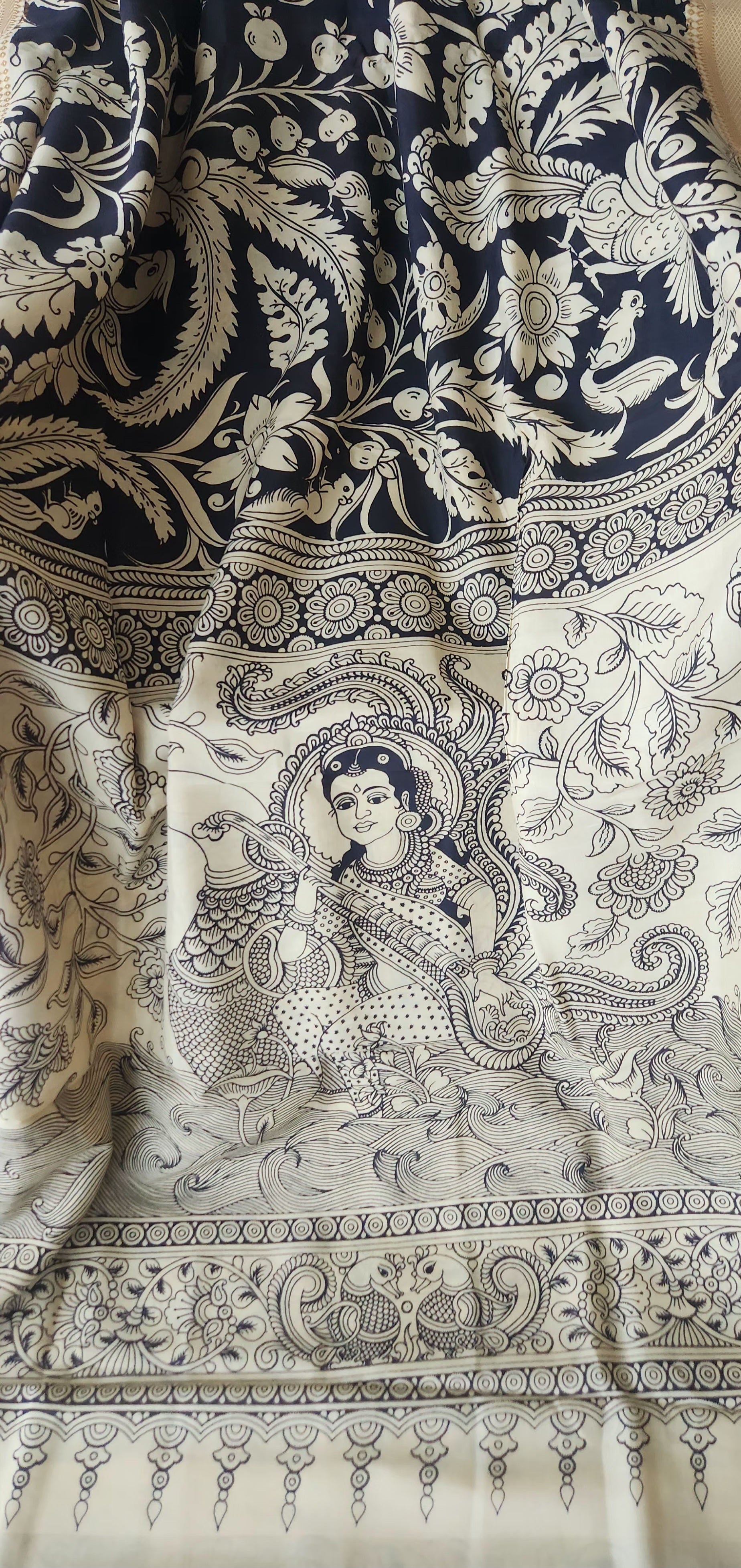 Pen kalamkari saree black and white saree saree for office saree for gifting