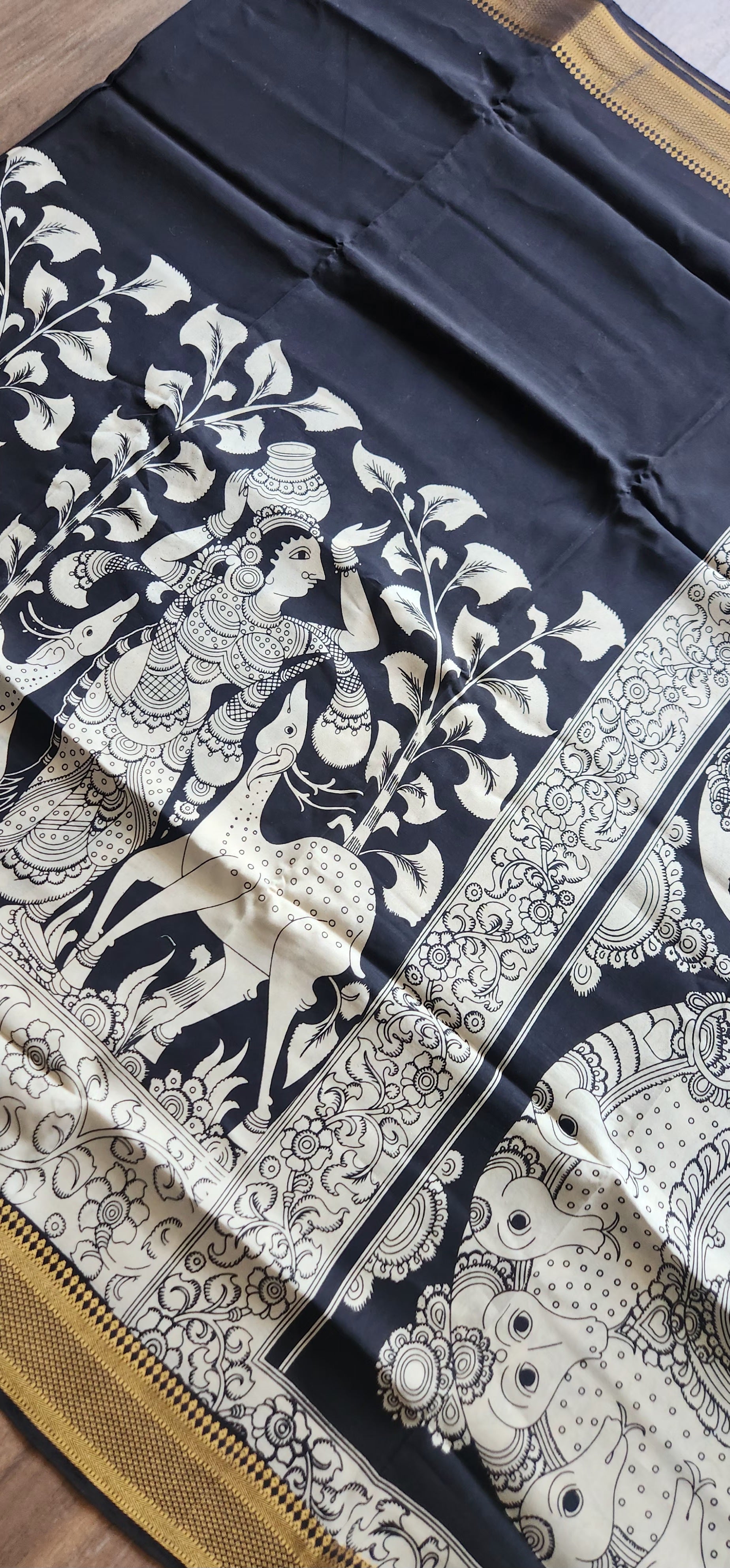 Pen kalamkari saree black and white saree saree for office saree for gifting