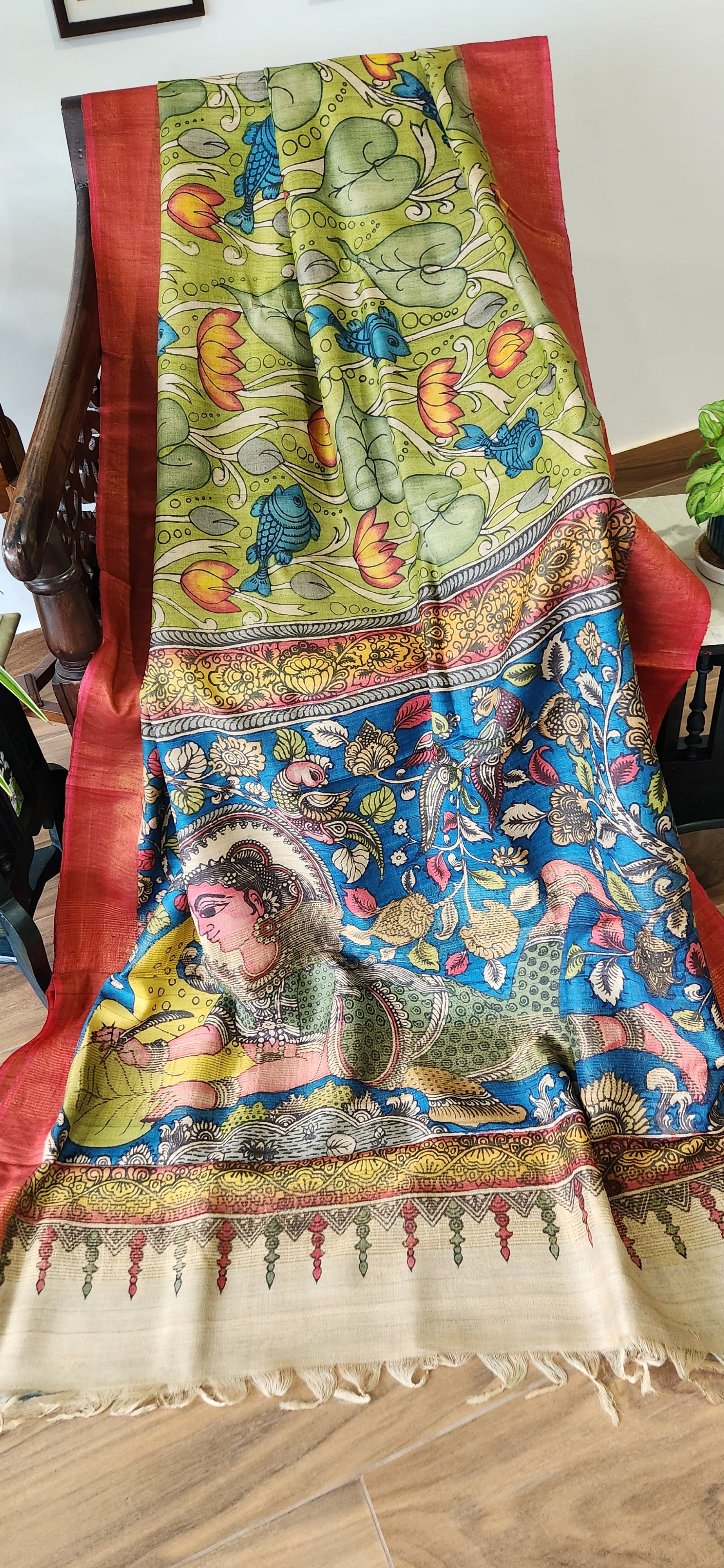 Pen kalamkari saree green saree saree for Mehndi function silk saree pattu saree designer saree Indian gifts