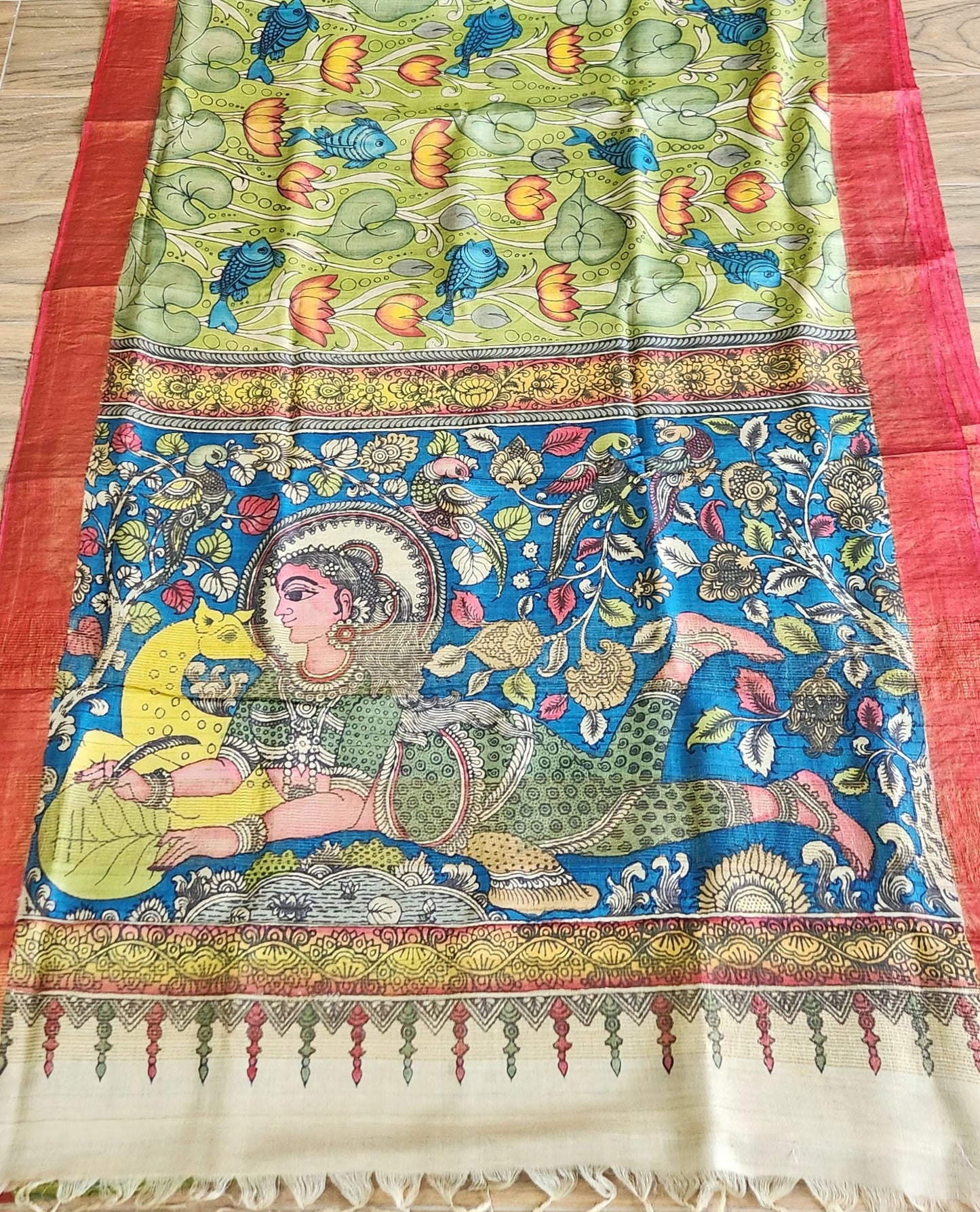 Pen kalamkari saree green saree saree for Mehndi function silk saree pattu saree designer saree Indian gifts