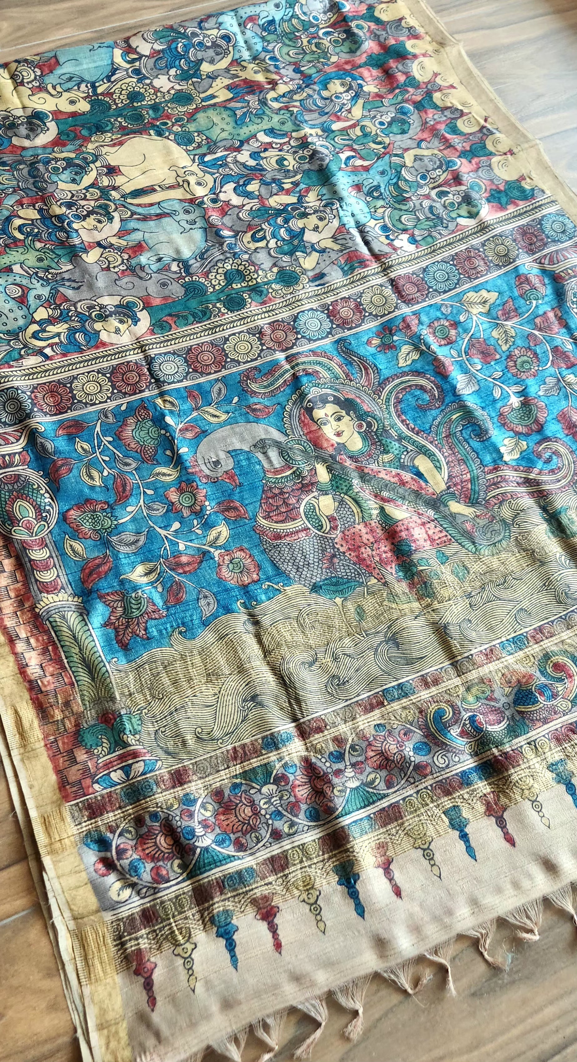Pen kalamkari saree handmade saree INdian sarees saree for wedding unique saree Indian sarees iTokri kalahasti saree