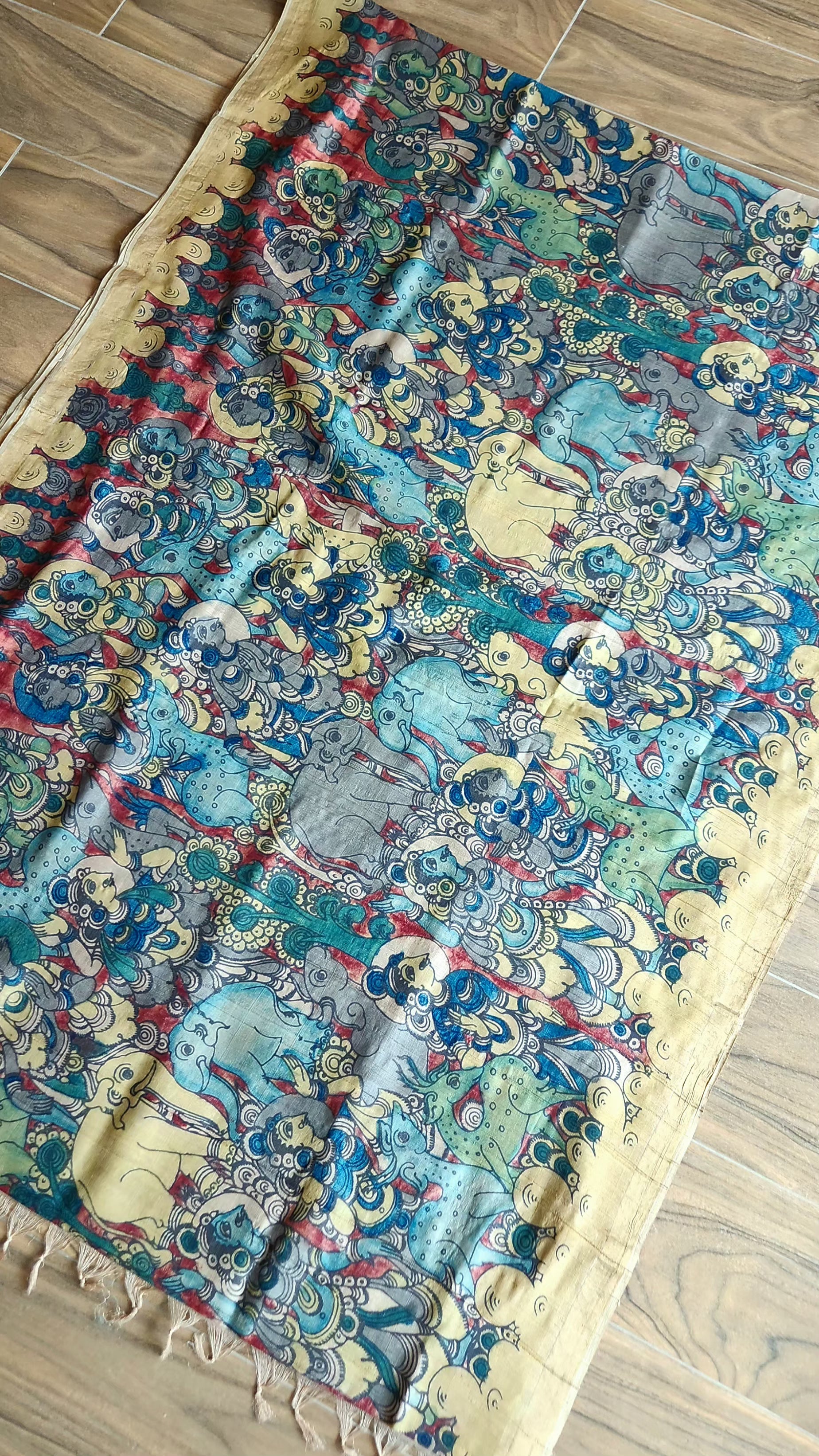 Pen kalamkari saree handmade saree INdian sarees saree for wedding unique saree Indian sarees iTokri kalahasti saree