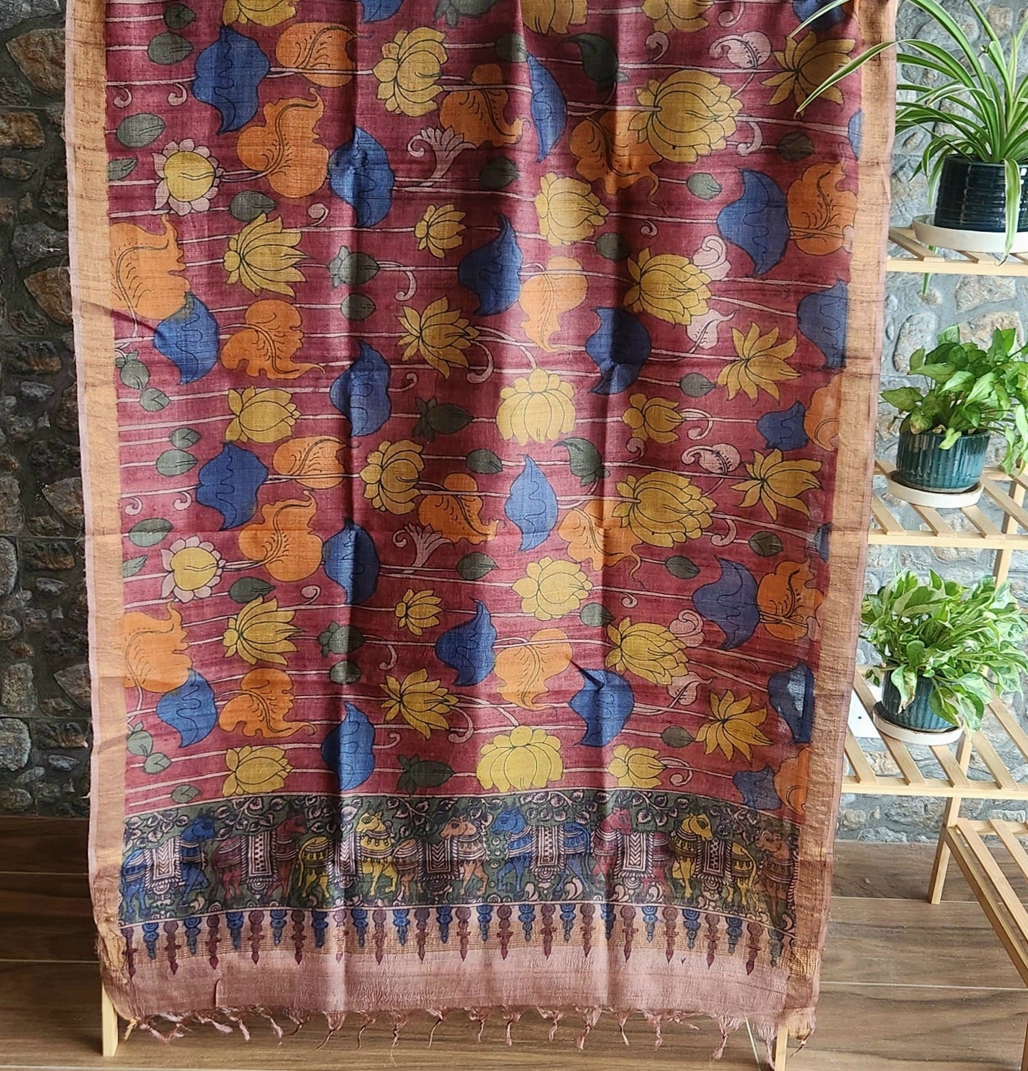 Pen kalamkari dupatta handmade dupatta Indian gifts Red dupatta floral dupatta 