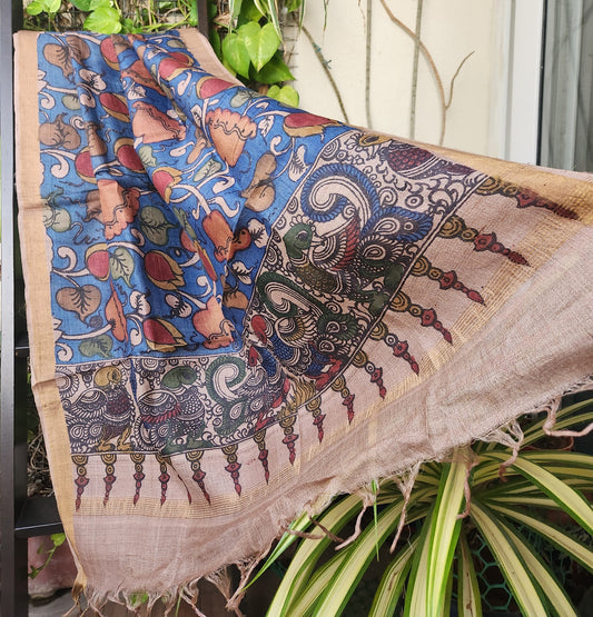 Pen kalamkari silk dupatta