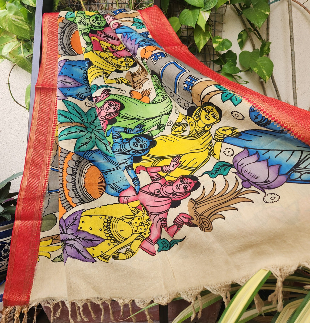 pen kalamkari silk dupatta haldi outfit 
