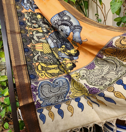 pen kalamkari silk Apsara dupatta